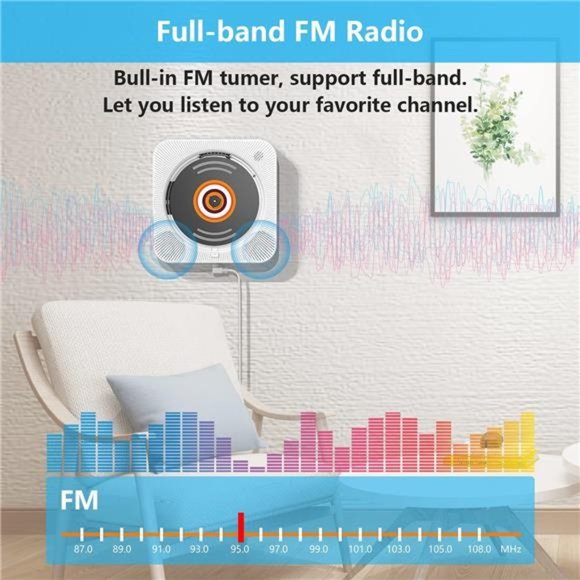 Portable CD Player, Upgrade Wall Mount CD Player,Bluetooth Home Audio with Cover - Picture 5 of 7